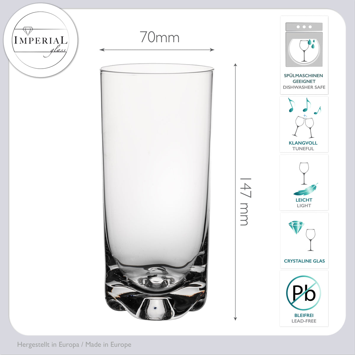 Szklanki IMPERIAL 6 sztuk 400ml, można myć w zmywarce - Szklanki do wody z bezołowiowego szkła kryształowego - Szklanki typu highball z falistym dnem