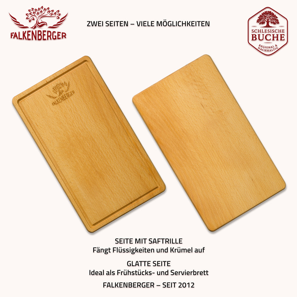 FALKENBERGER Frühstücksbrettchen 10er Set massive Buche, 24 × 14 × 1,6 cm Handgefertigt