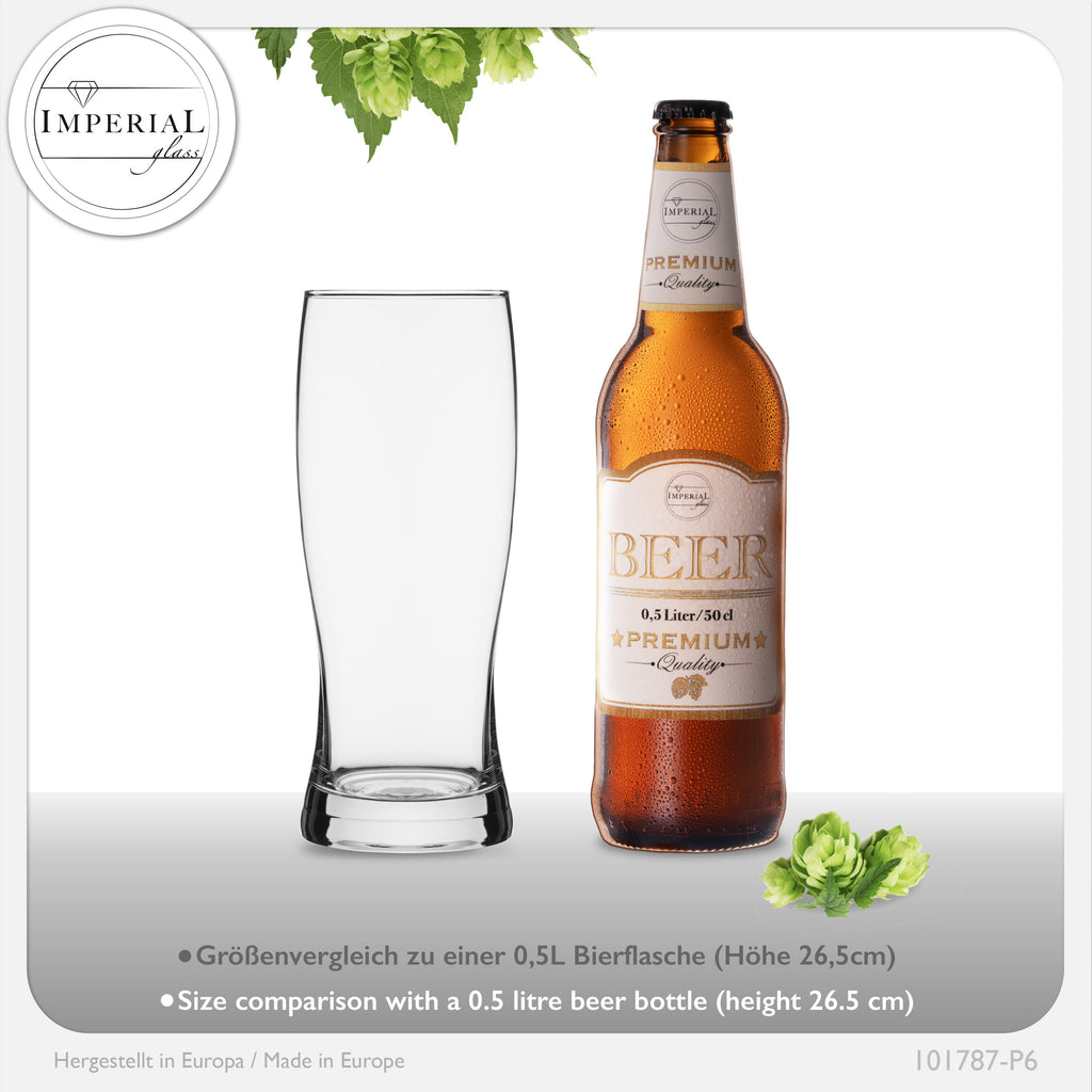 IMPERIAL glass Biergläser aus Glas 500ml (max 670ml) Set 6-Teilig