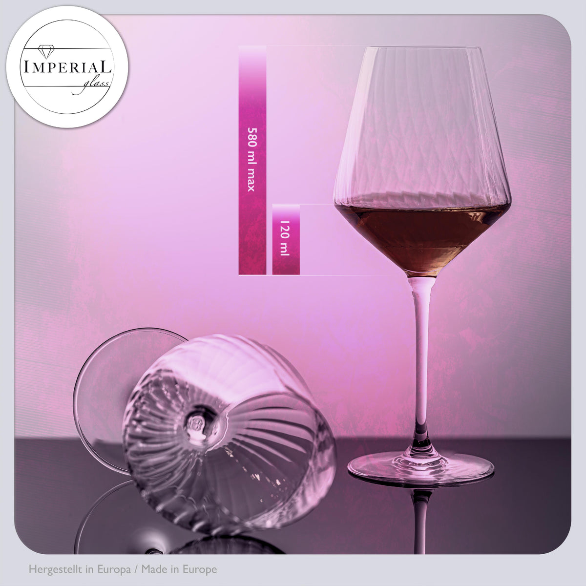 IMPERIAL glass karbowane kieliszki do Bordeaux, zestaw 6 sztuk ze szkła kryształowego 580 ml „London”, można myć w zmywarce