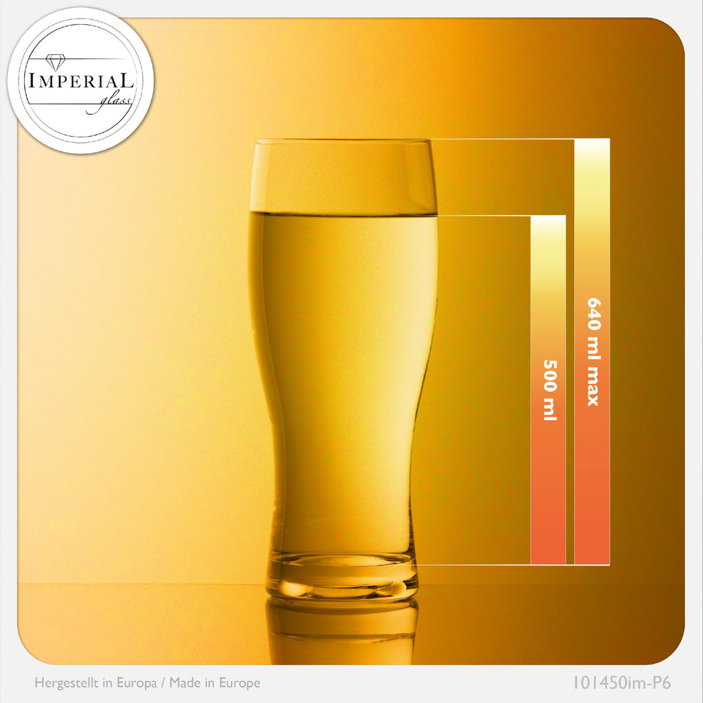 IMPERIAL glass Biergläser 500ml (max. 640ml) Set 6-Teilig 0,5L aus Glas