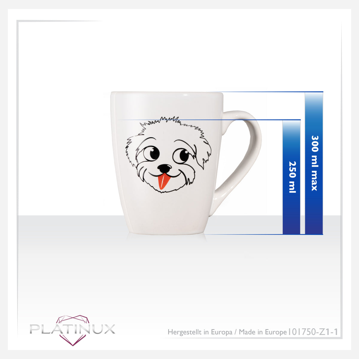 PLATINUX Filiżanka do kawy z uchem 250ml Kubek z motywem psa "Einstein" Filiżanka do herbaty