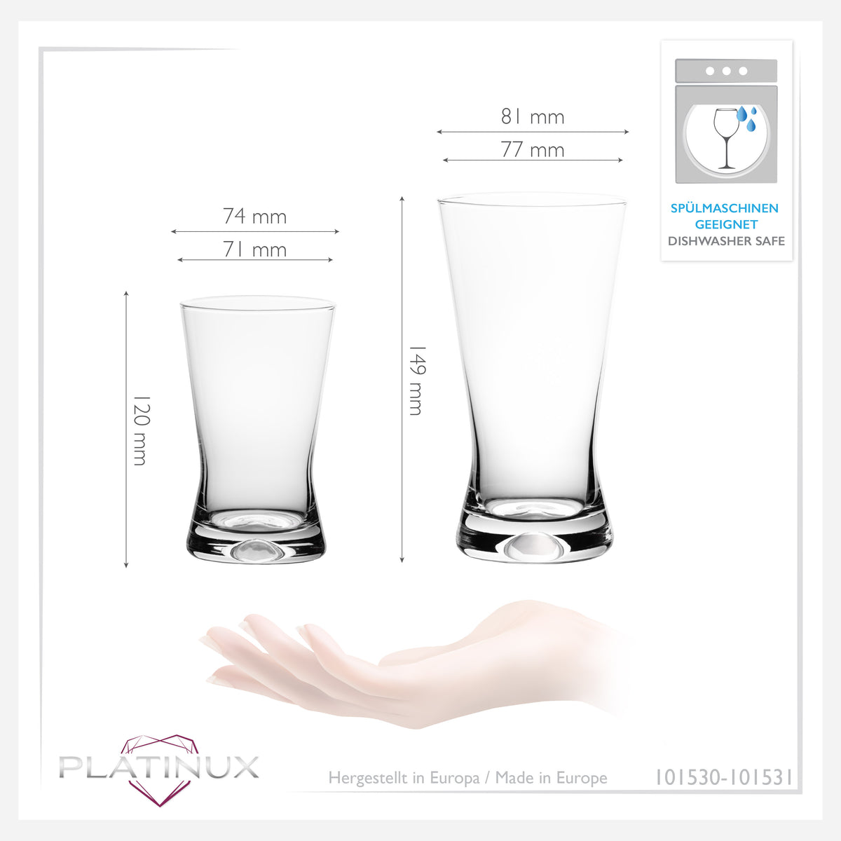 PLATINUX Szklanki Zestaw 200ml + 300ml Kształt X 12-częściowy ze szkła "CrossLine" Można myć w zmywarce