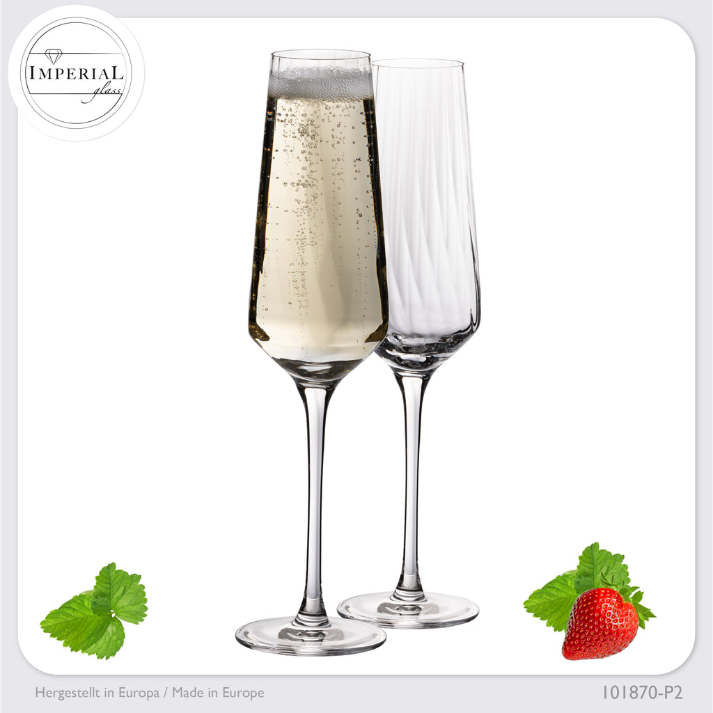 IMPERIAL glass Sektkelche 200ml (max 230ml) "London" Set 2-Teilig geriffelte Sektgläser aus Crystalline Glas