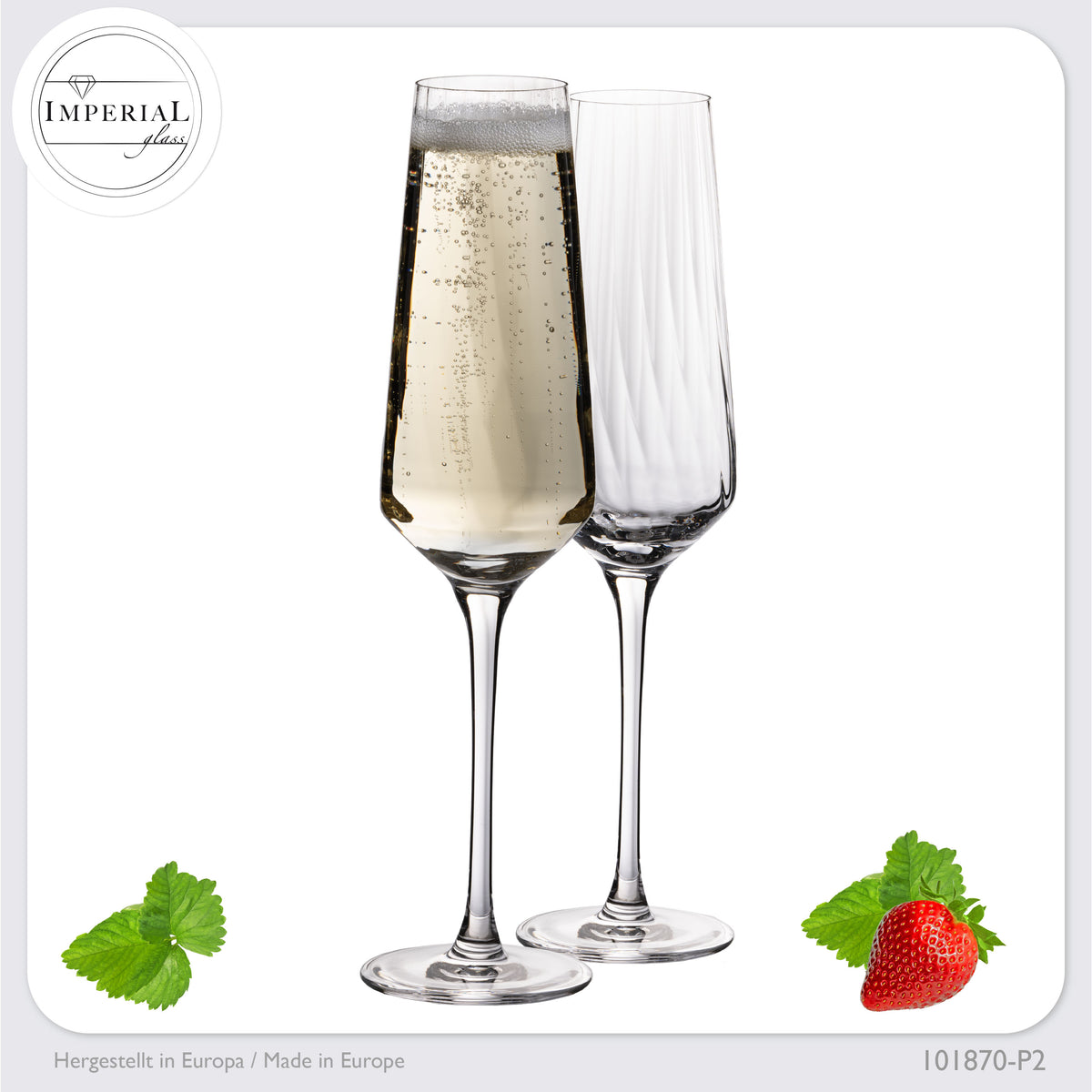 IMPERIAL glass Sektkelche 200ml (max 230ml) "London" Set 2-Teilig geriffelte Sektgläser aus Crystalline Glas