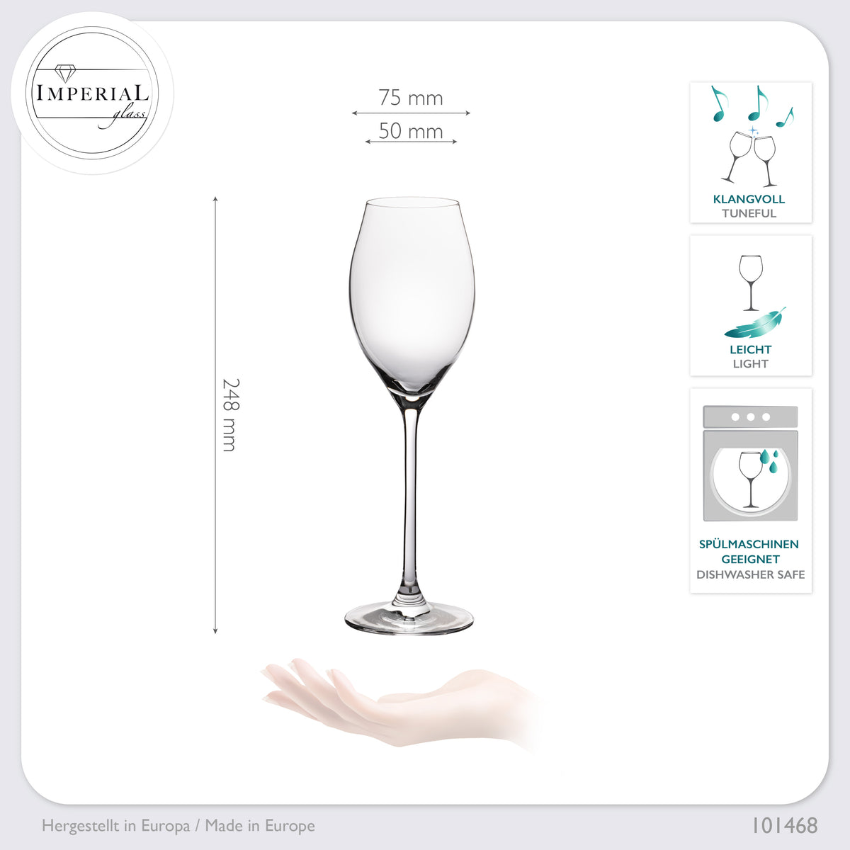 IMPERIAL glass Proseccogläser 230ml (max. 290ml) Set 6-Teilig "Havanna" Sektgläser aus Crystalline Glas Spülmaschinenfest