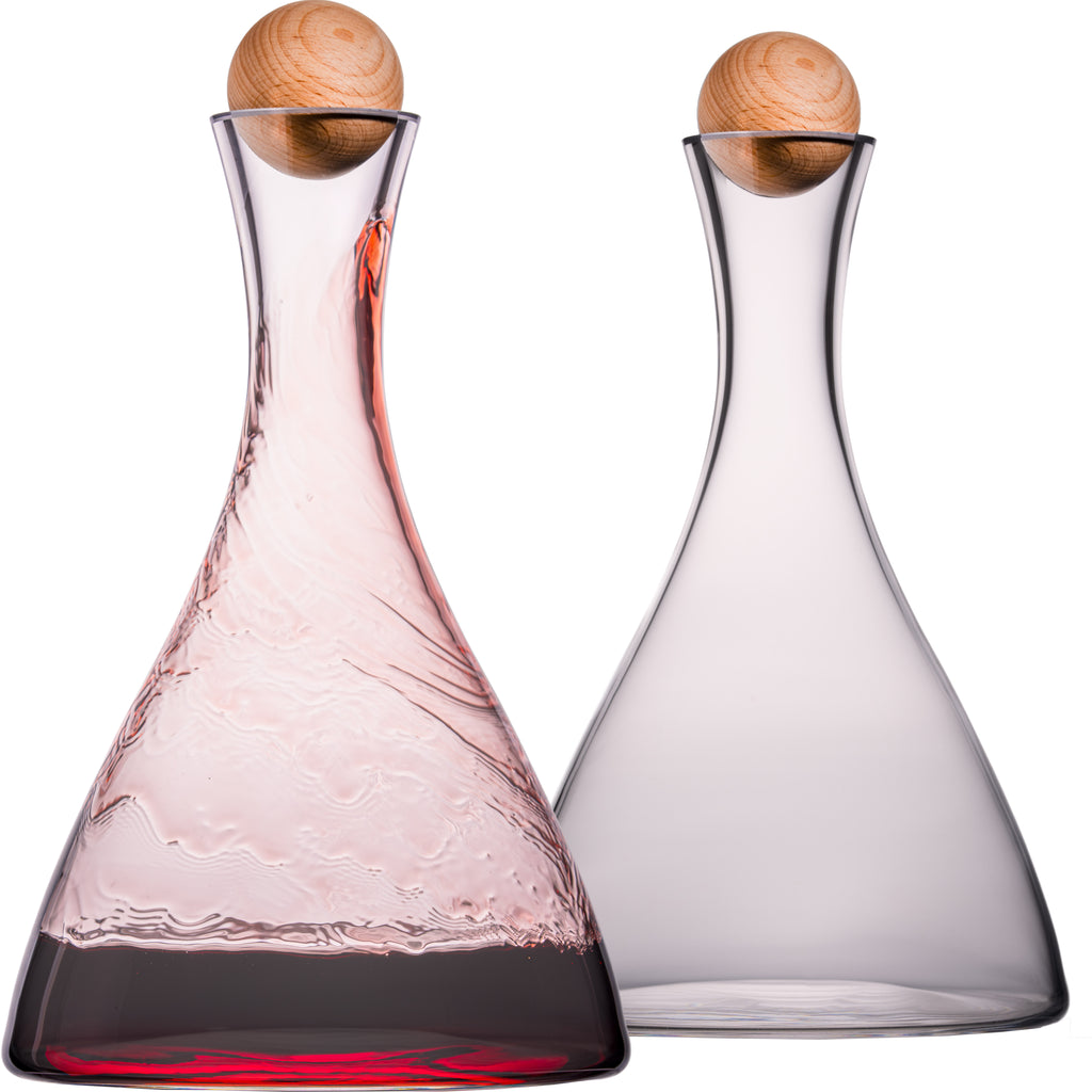 IMPERIAL szklany dekanter do wina z kryształowego szkła - 2 sztuki - ręcznie wykonana karafka do wina z drewnianym korkiem 1700 ml