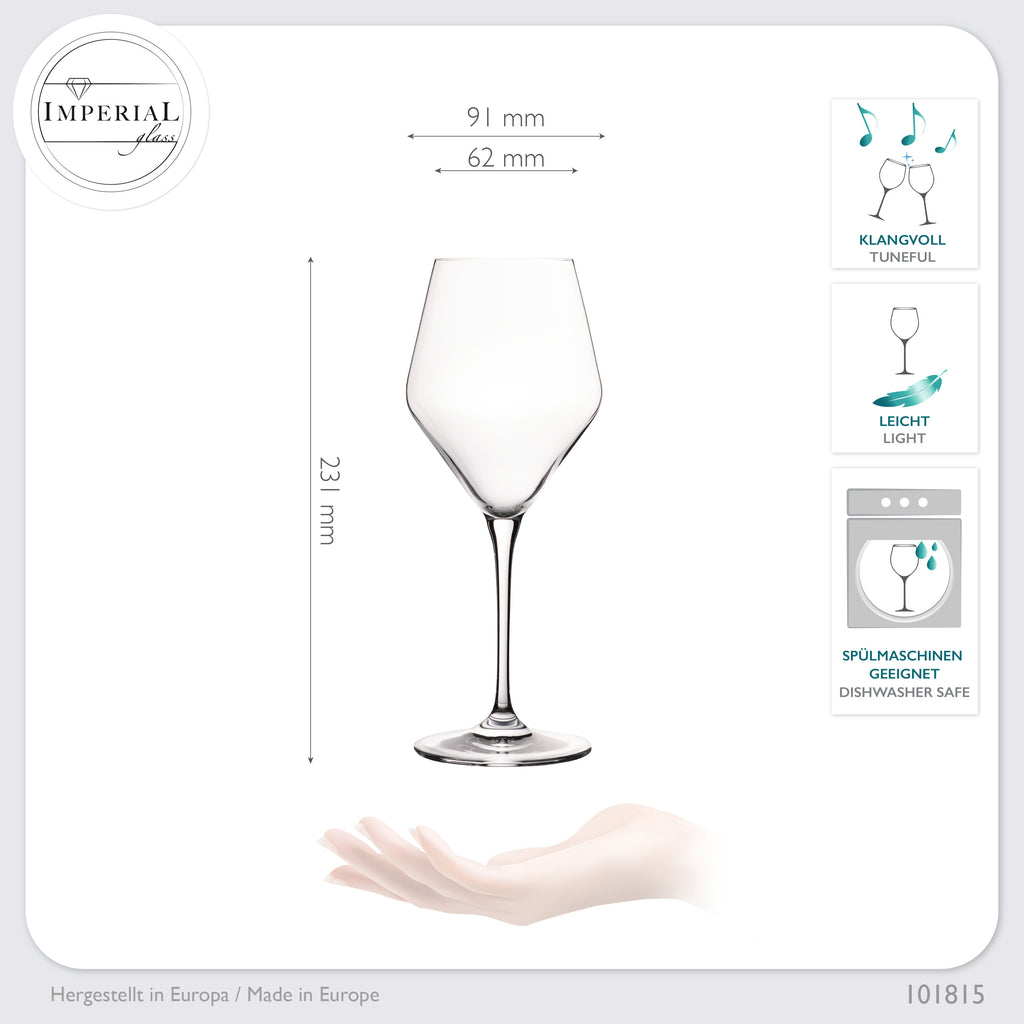 Kieliszki do wina czerwonego IMPERIAL glass 375ml seria "Rom" zestaw 6-częściowy ze szkła krystalicznego