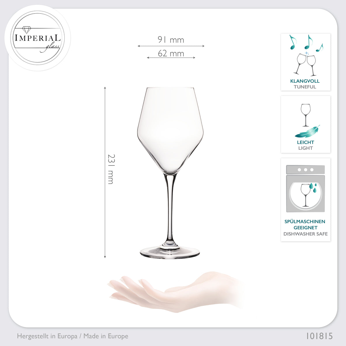 Kieliszki do wina czerwonego IMPERIAL glass 375ml seria "Rom" zestaw 6-częściowy ze szkła krystalicznego