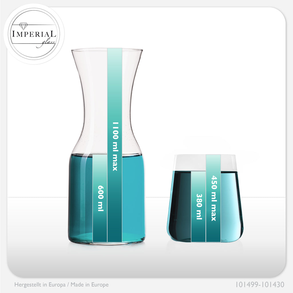 IMPERIAL glass Trinkgläser & Karaffe Set aus Glas 450ml / 1100ml 7-Teilig