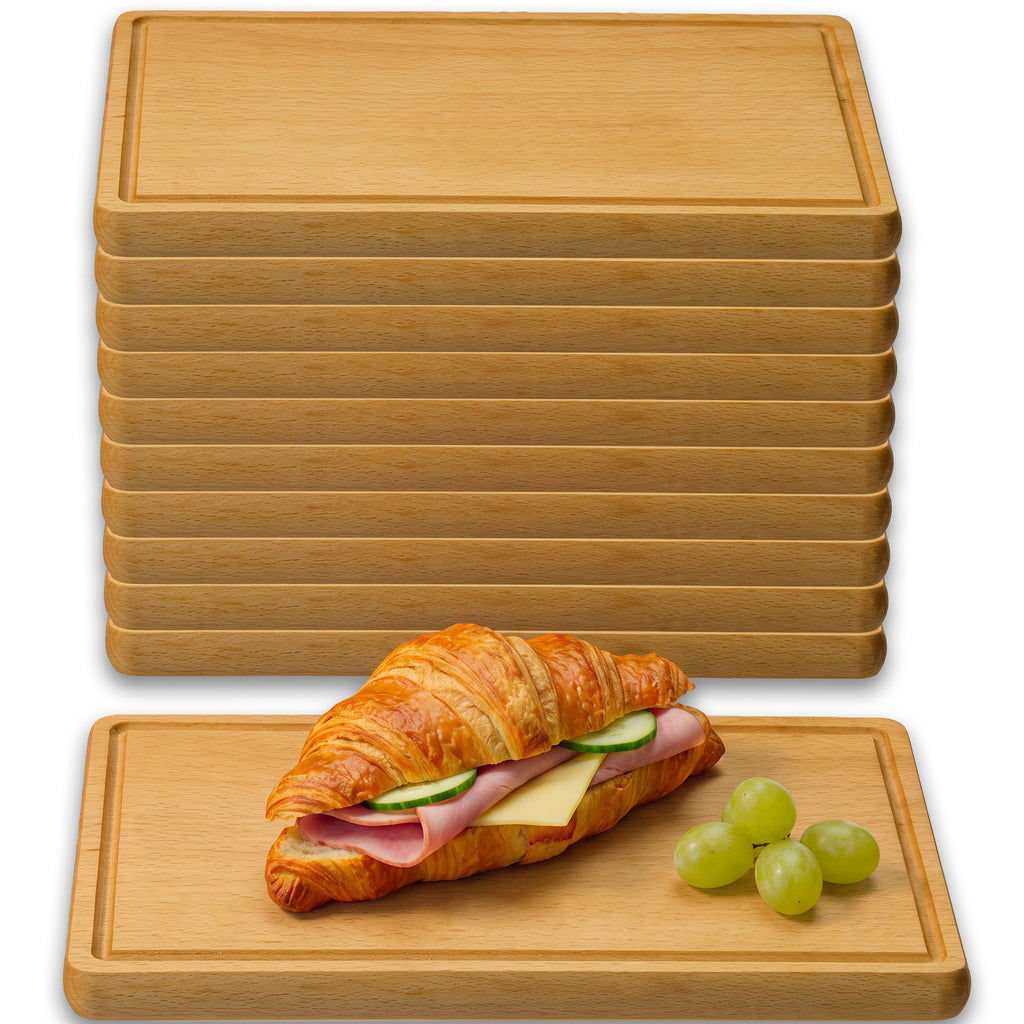 FALKENBERGER Frühstücksbrettchen 10er Set massive Buche, 24 × 14 × 1,6 cm Handgefertigt