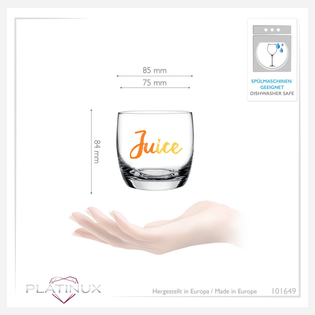 PLATINUX Eleganckie szklanki z nadrukiem soku 260ml (max. 310ml) Zestaw 6-częściowy szklany