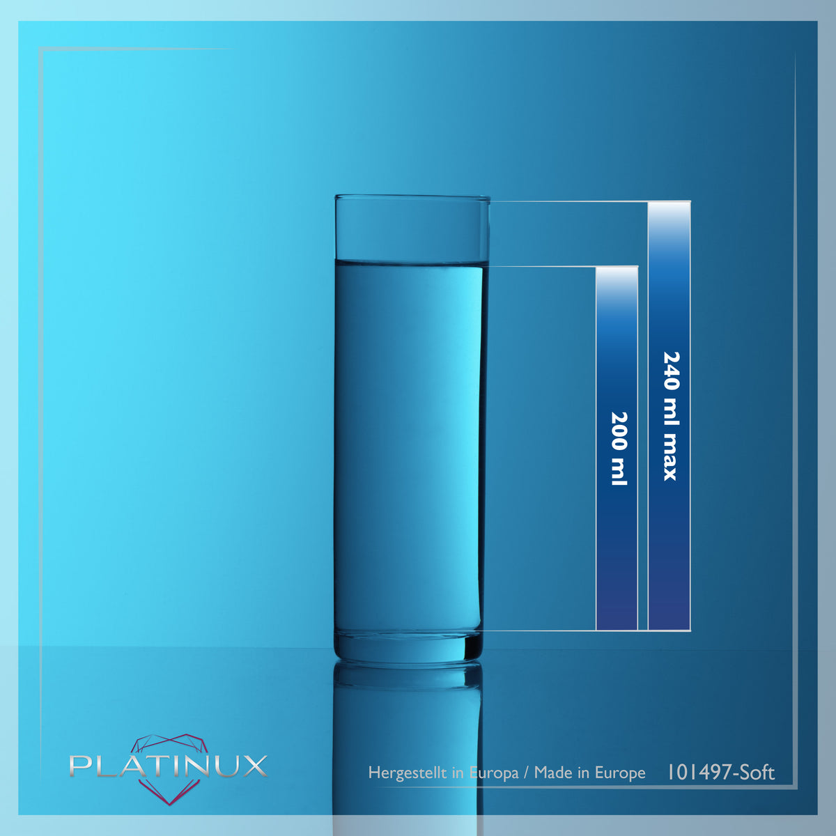 PLATINUX Wysokie szklanki do picia 240 ml (maks. 200 ml) 6 sztuk Szklanki do soków ze szkła Można myć w zmywarce