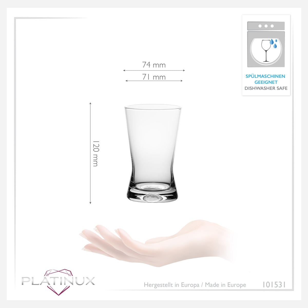 PLATINUX Szklanki do picia 200ml, kształt X, zestaw 6-częściowy, szklanki do soków, szklane, seria „CrossLine”, można myć w zmywarce
