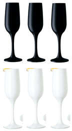 PLATINUX Czarne i Białe stabilne kieliszki do szampana Zestaw 6-częściowy 160ml (maks. 210ml) Szklanki do Prosecco ze szkła