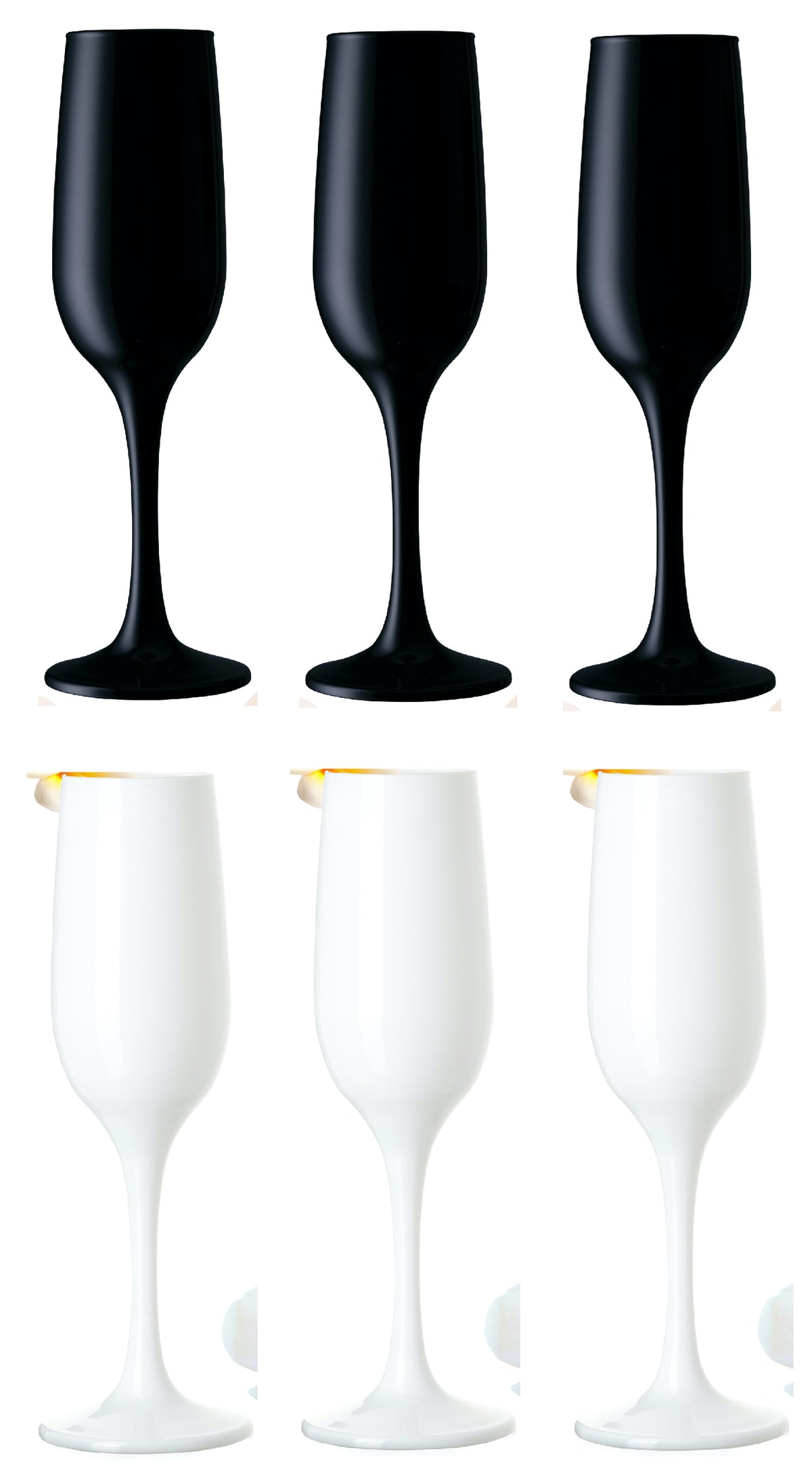 PLATINUX Czarne i Białe stabilne kieliszki do szampana Zestaw 6-częściowy 160ml (maks. 210ml) Szklanki do Prosecco ze szkła