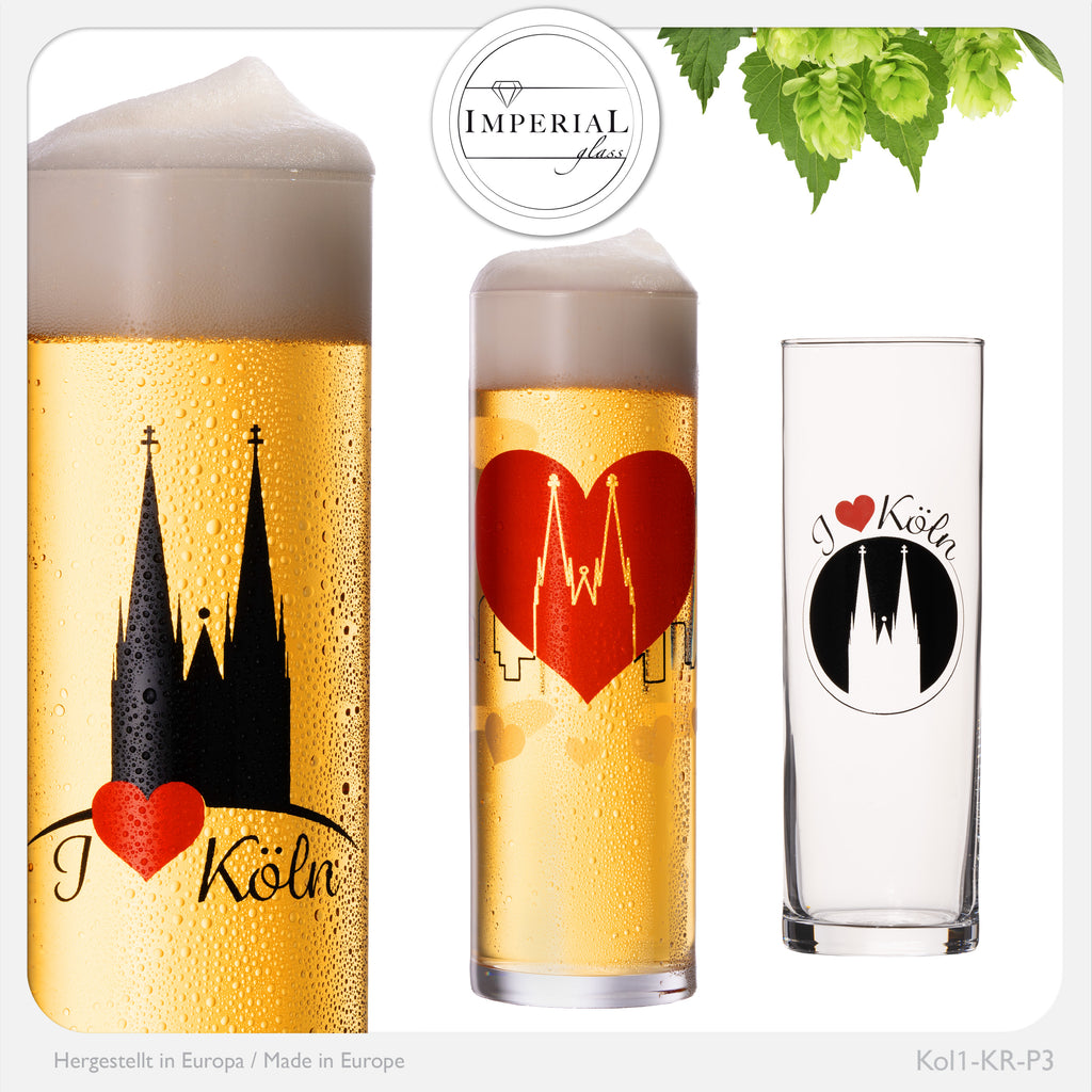 IMPERIAL glass Kölschgläser mit Kölner Dom Motiven Set 3-Teilig 200ml (max. 240ml) Kölschstangen aus Glas