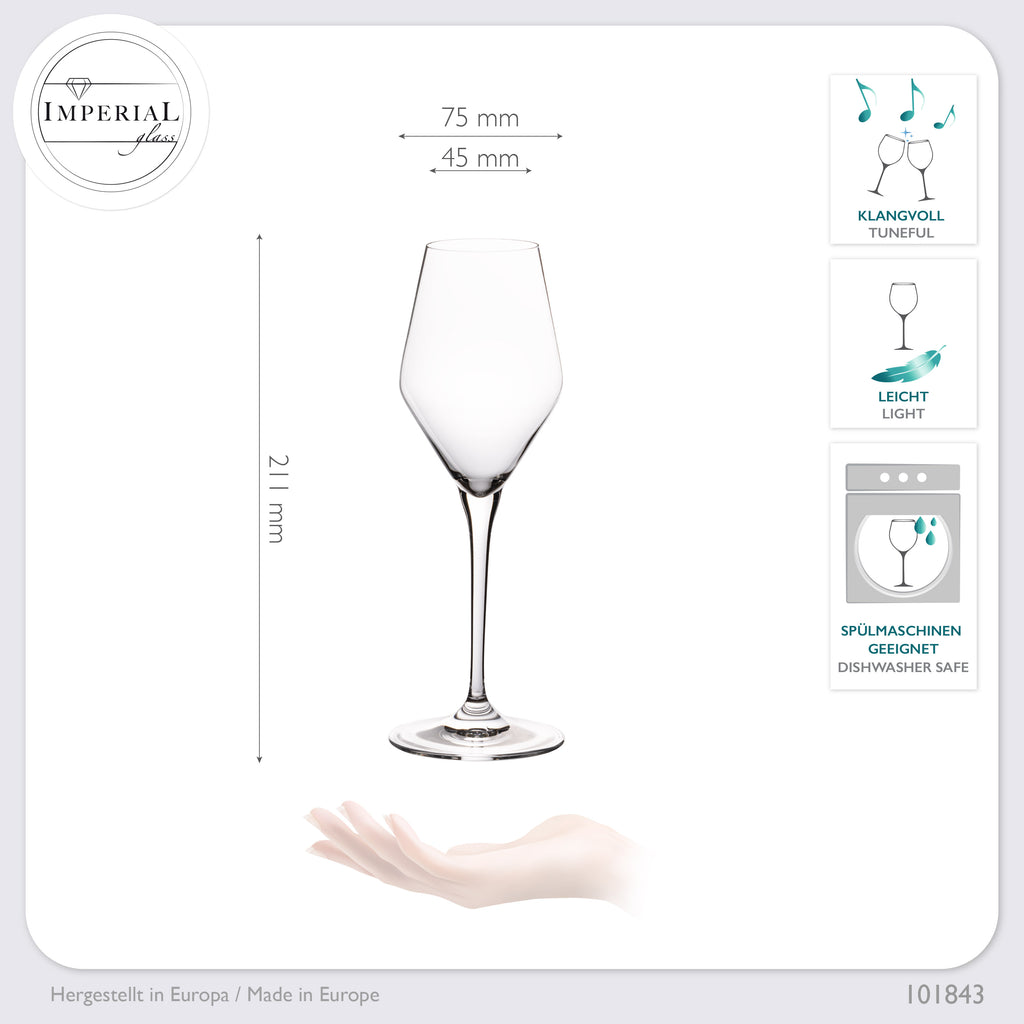 IMPERIAL kieliszki do szampana 170ml seria „Rom” zestaw 6 sztuk ze szkła krystalicznego, można myć w zmywarce