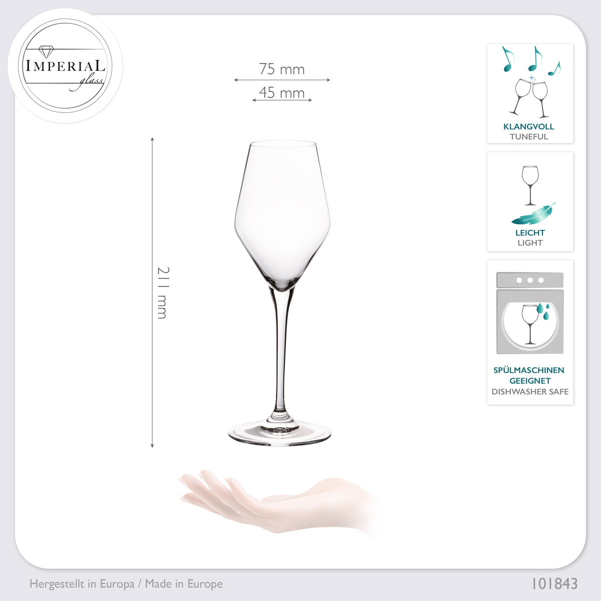 IMPERIAL kieliszki do szampana 170ml seria „Rom” zestaw 6 sztuk ze szkła krystalicznego, można myć w zmywarce