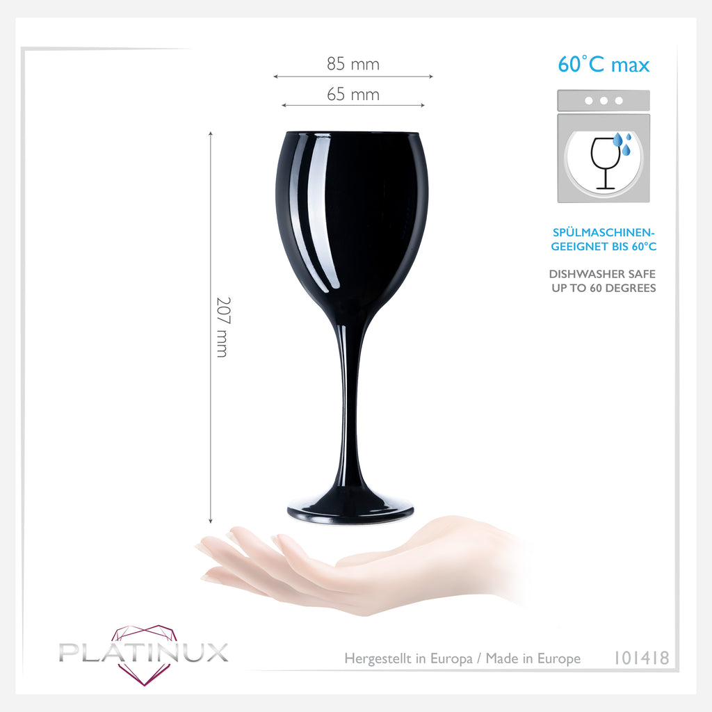 PLATINUX Czarne Szklanki do Wina Zestaw 6 Szklanek do Wody 130 ml (max. 320 ml) Szklanki do Napojów