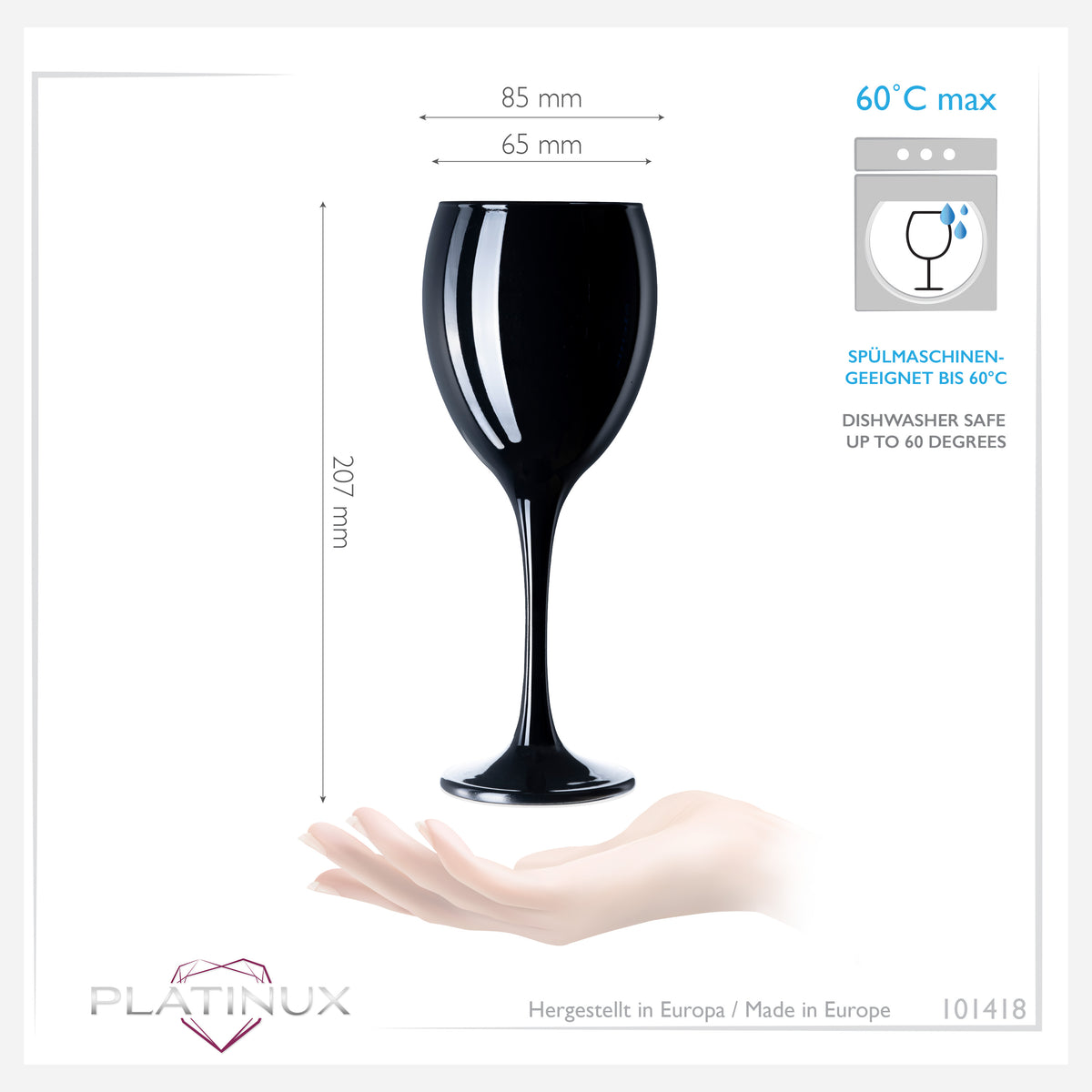 PLATINUX Czarne Szklanki do Wina Zestaw 6 Szklanek do Wody 130 ml (max. 320 ml) Szklanki do Napojów