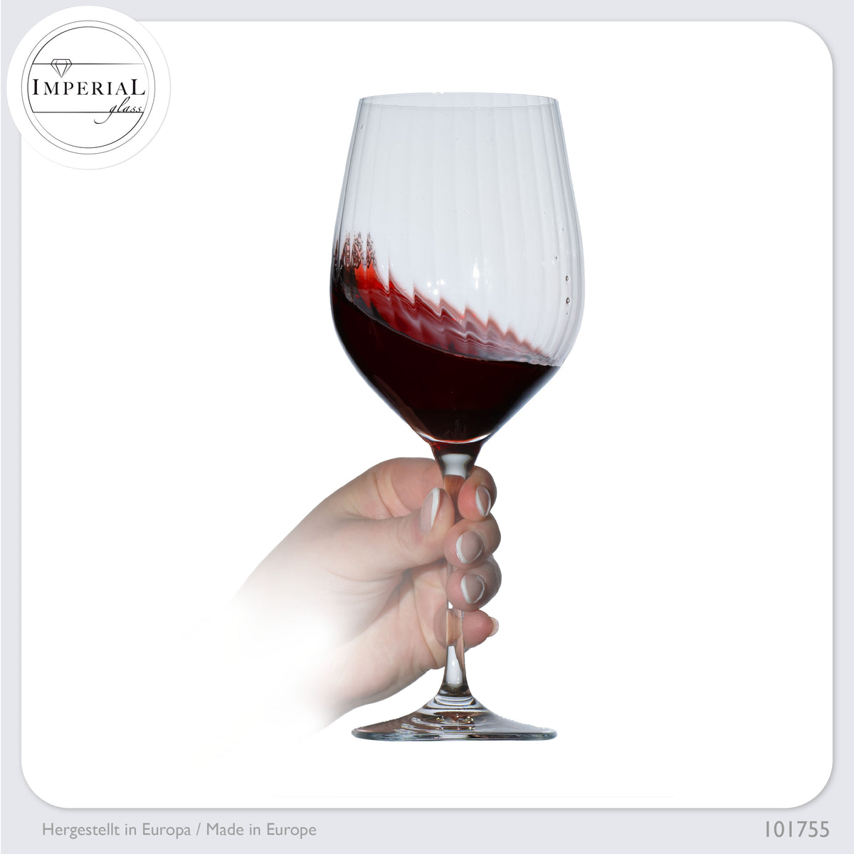 IMPERIAL glass Rotweingläser 450ml "London" Set 4-Teilig geriffelte Weingläser aus Crystalline Glas Universalweingläser