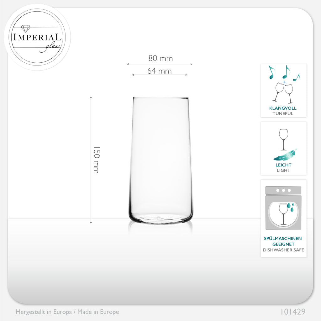 IMPERIAL glass Trinkgläser aus Glas 490ml (max. 550ml) Set 12 Teilig Wassergläser groß