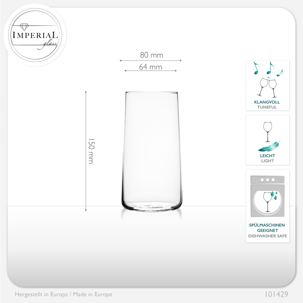 IMPERIAL glass Trinkgläser aus Glas 490ml (max. 550ml) Set 12 Teilig Wassergläser groß