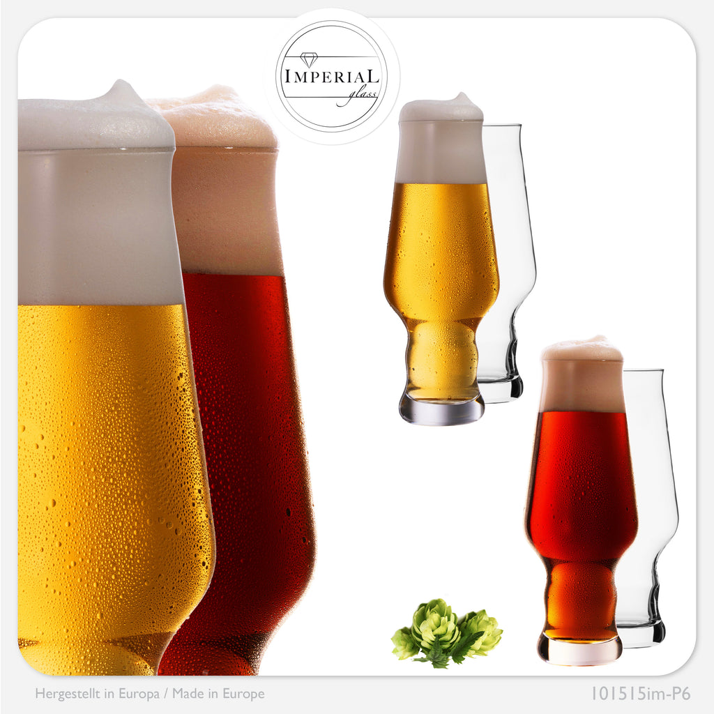 IMPERIAL glass Biergläser aus Glas 400ml (max. 500ml) Set 6-Teilig Weizengläser 0,4L