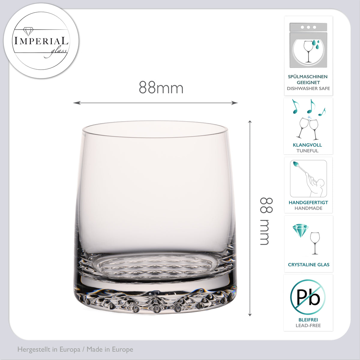 IMPERIAL glass Whiskeygläser 6er Set Trinkgläser 380ml aus Crystalline Glas mit strukturiertem Boden "Faro" spülmaschinenfest