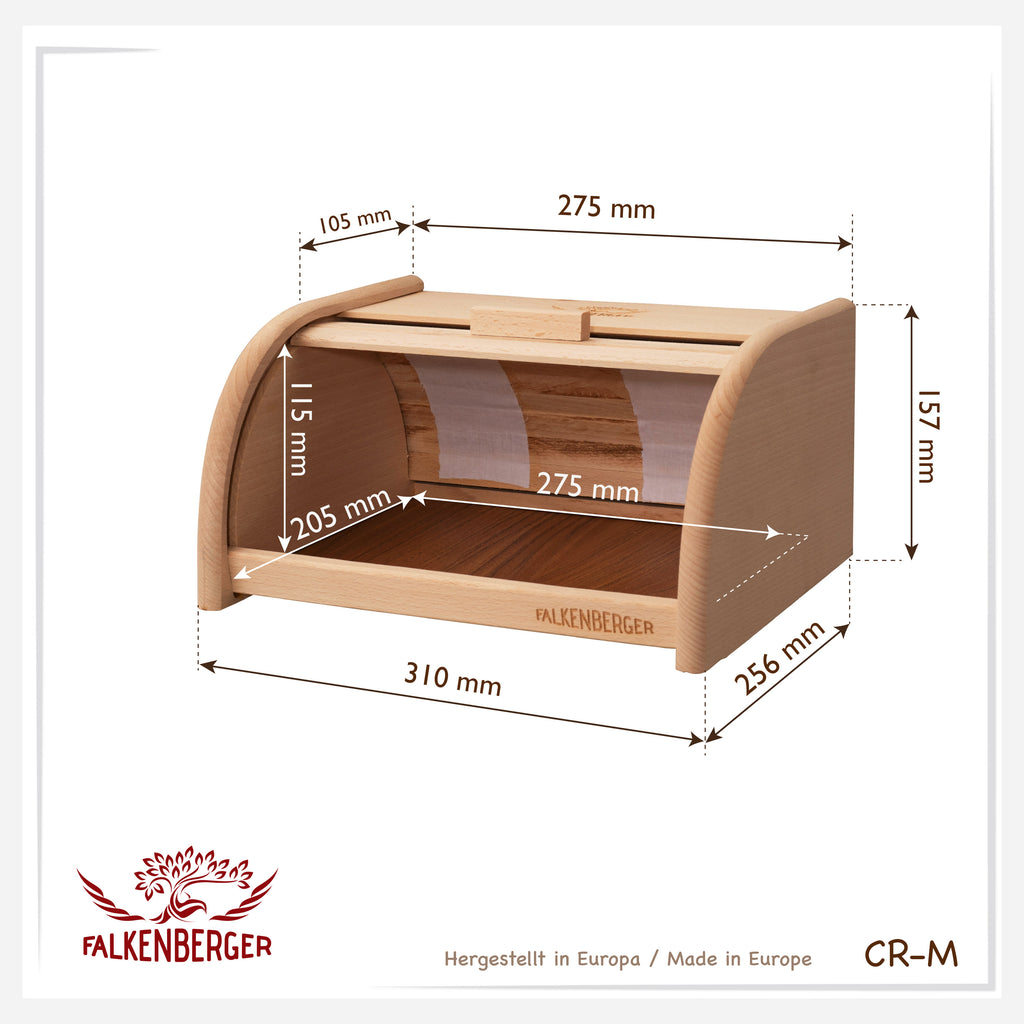 FALKENBERGER Chlebak drewniany ok. 31x25x16cm M Chlebak z roletą Ręcznie robiony