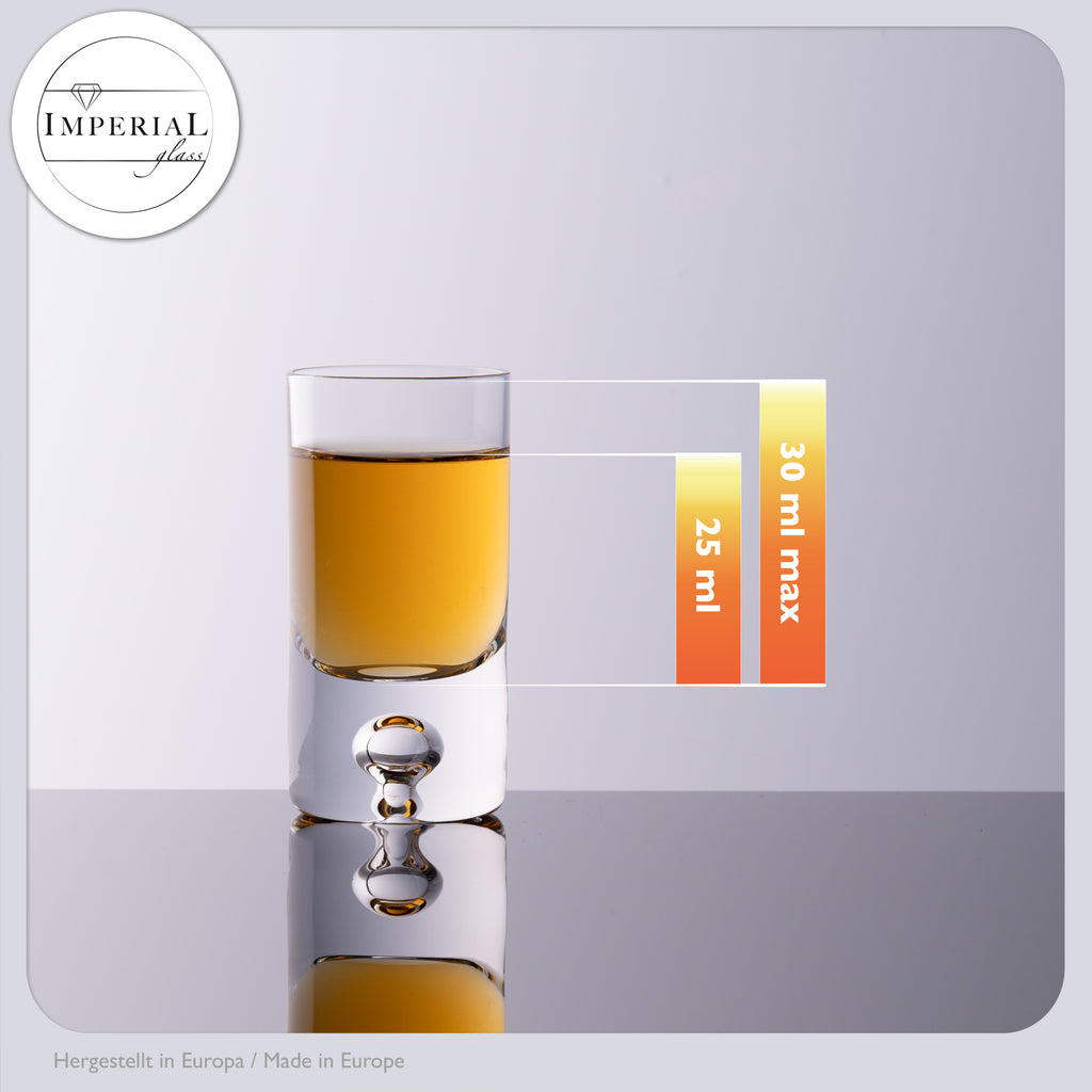 IMPERIAL Shotgläser 6er Set - Schnapsgläser aus Crystalline Glas 30ml mit Luftblase im Boden Handmade "Lissabon"