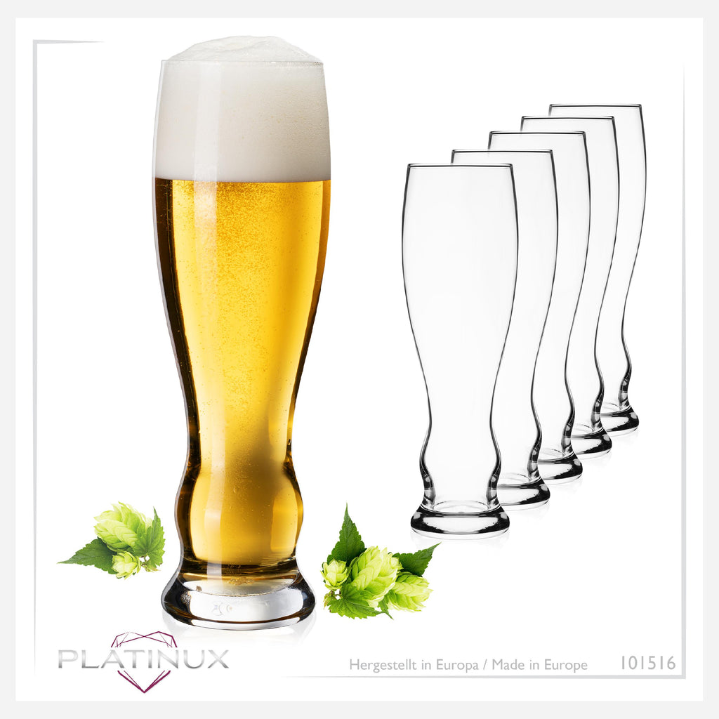 PLATINUX Wysokie szklanki do piwa 500ml (maks. 600ml) Zestaw 6-częściowy Szklanki do piwa pszenicznego ze szkła 0,5L