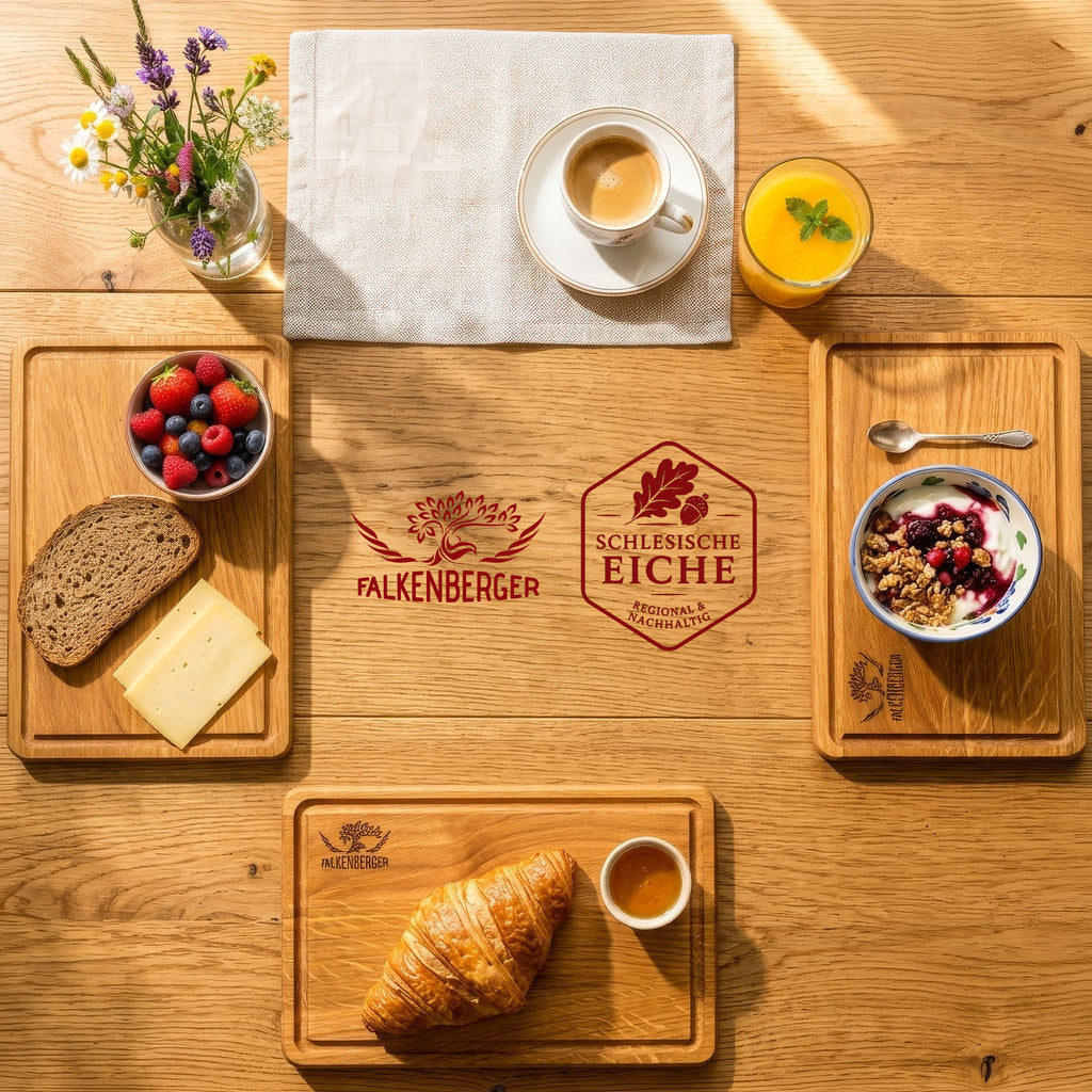 FALKENBERGER Frühstücksbrettchen 6er Set massive Eiche, 24 × 14 × 1,6 cm Handgefertigt