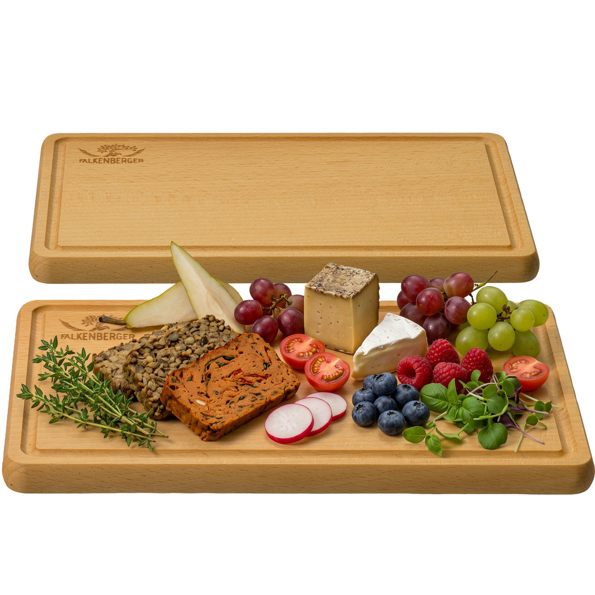 FALKENBERGER Frühstücksbrettchen 2er Set massive Buche, 24 × 14 × 1,6 cm Handgefertigt