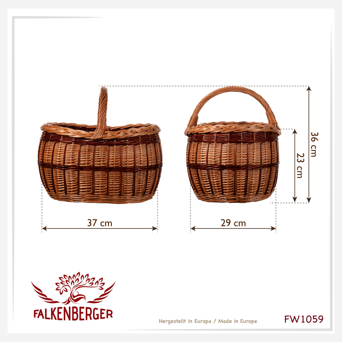 Kosz wiklinowy FALKENBERGER 37x29x23cm „Rustica” koszyk zakupowy z wikliny ręcznie robiony