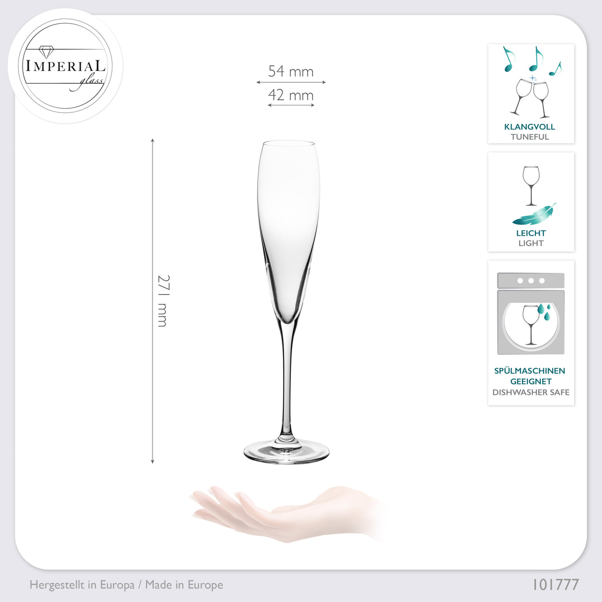 IMPERIAL glass Hohe Sektkelche 140ml (max. 192ml) "Paris" Set 4-Teilig Sektgläser aus Crystalline Glas Spülmaschinenfest