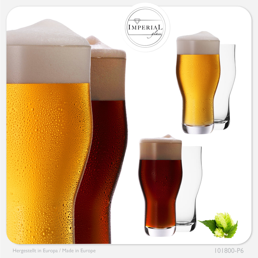 IMPERIAL glass Pint Biergläser Set 6 Stück 500ml (max. 690ml) aus Crystalline Glas 0,6L Spülmaschinenfest