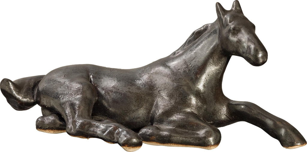 PLATINUX Figurka ceramiczna Koń leżący z uniesioną głową 14x6,1x6,3cm z metalicznym wykończeniem Rękodzieło