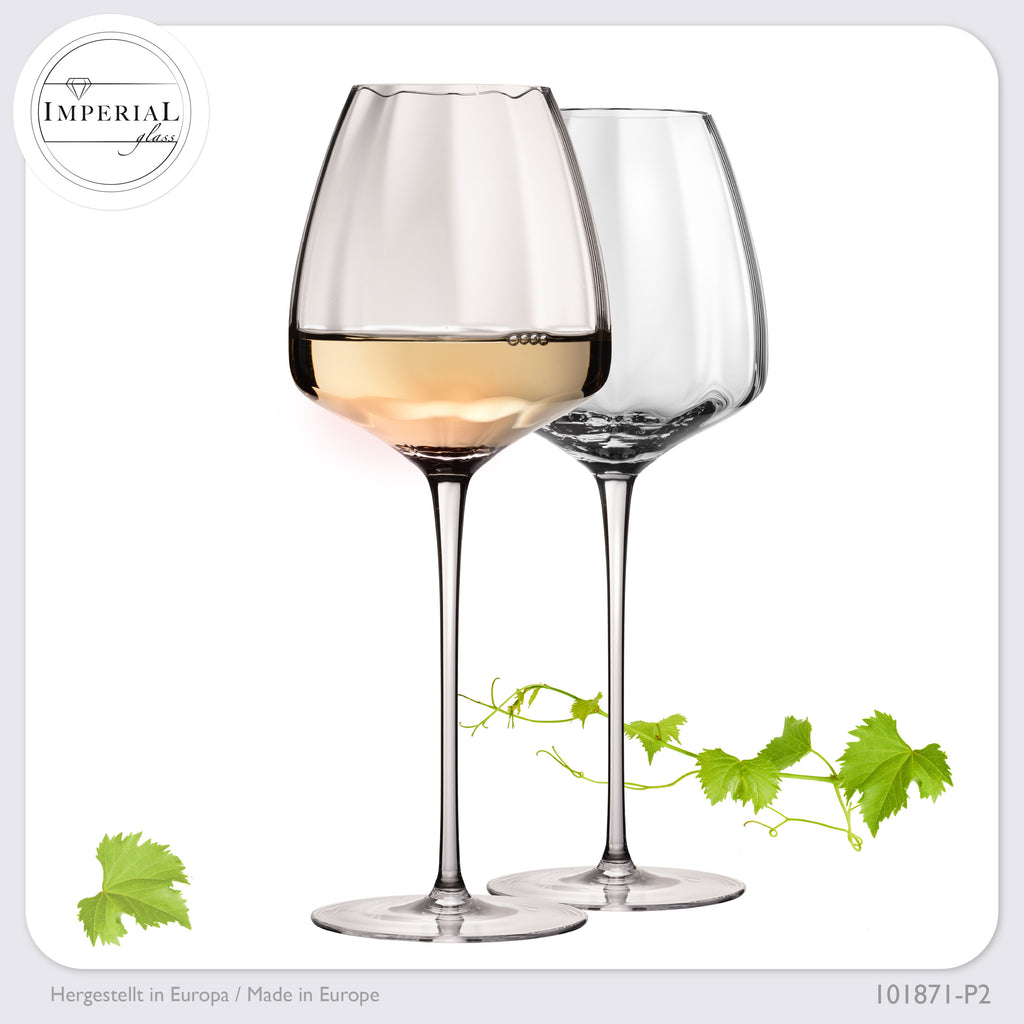 IMPERIAL glass Große Weißweingläser gewellt 650ml Set 2-Teilig "Cali" Bauchige Chardonnaygläser aus Crystalline Glas Handmade