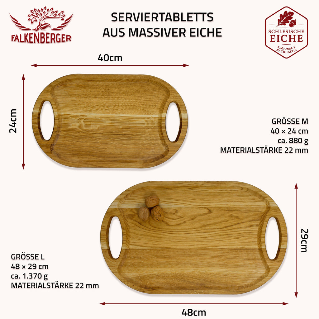 FALKENBERGER Serviertablett 2er Set massive Eiche M 40×24 + L 48×29 Handgefertigt