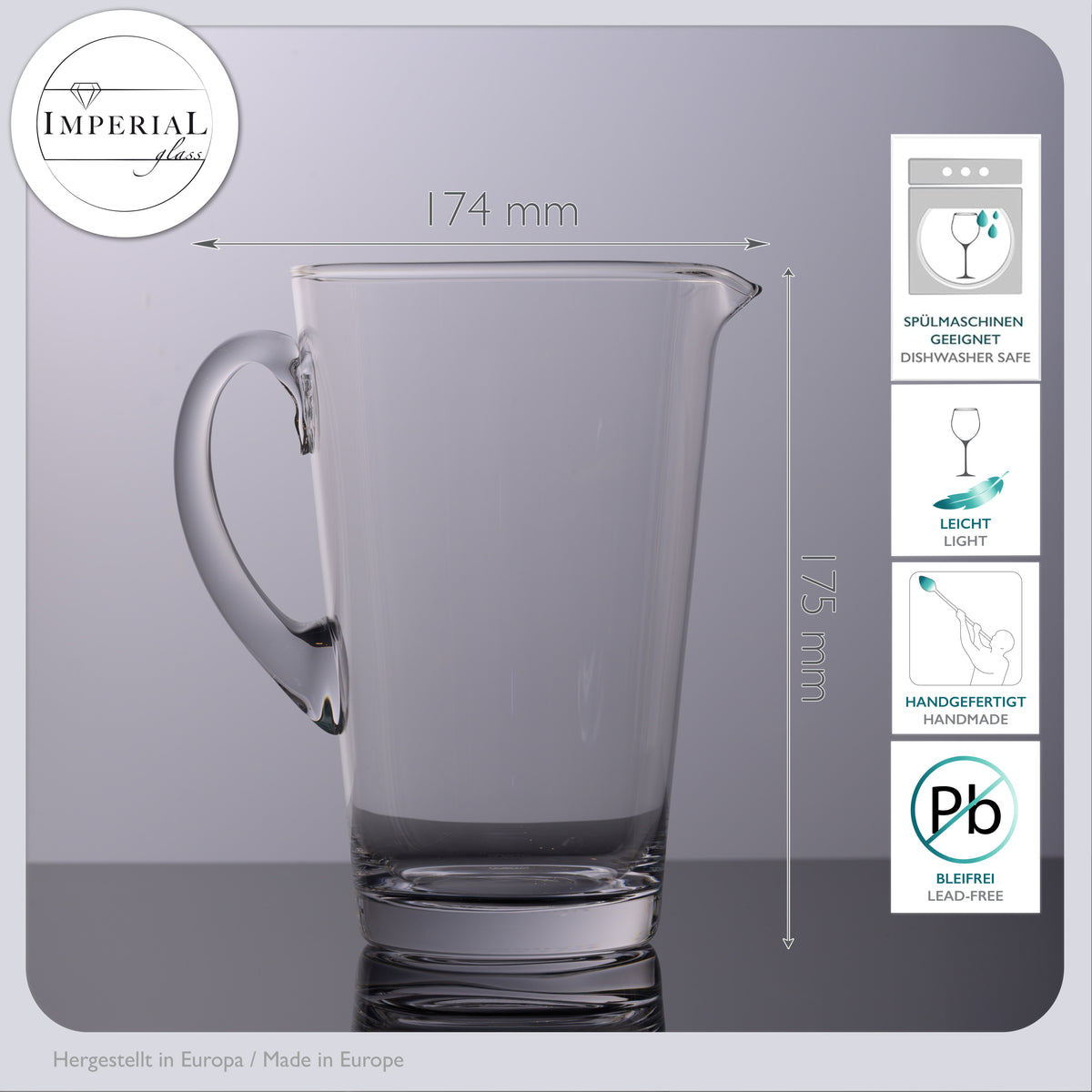 IMPERIAL Karafka i szklanki do napojów z kryształowego szkła "Rom" 1680ml / 520ml ręcznie wykonane