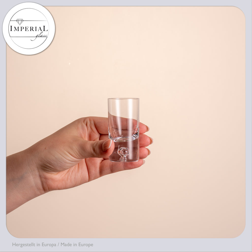IMPERIAL Shotgläser 6er Set - Schnapsgläser aus Crystalline Glas 30ml mit Luftblase im Boden Handmade "Lissabon"
