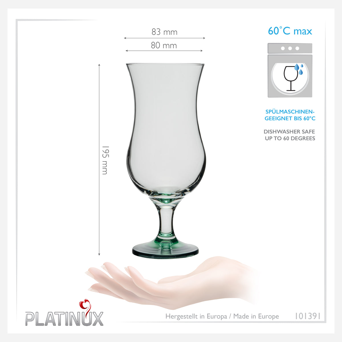 PLATINUX Szklanki koktajlowe z efektem Ombré zielone 400ml (maks. 470ml) Zestaw 6-częściowy Szklanki barowe