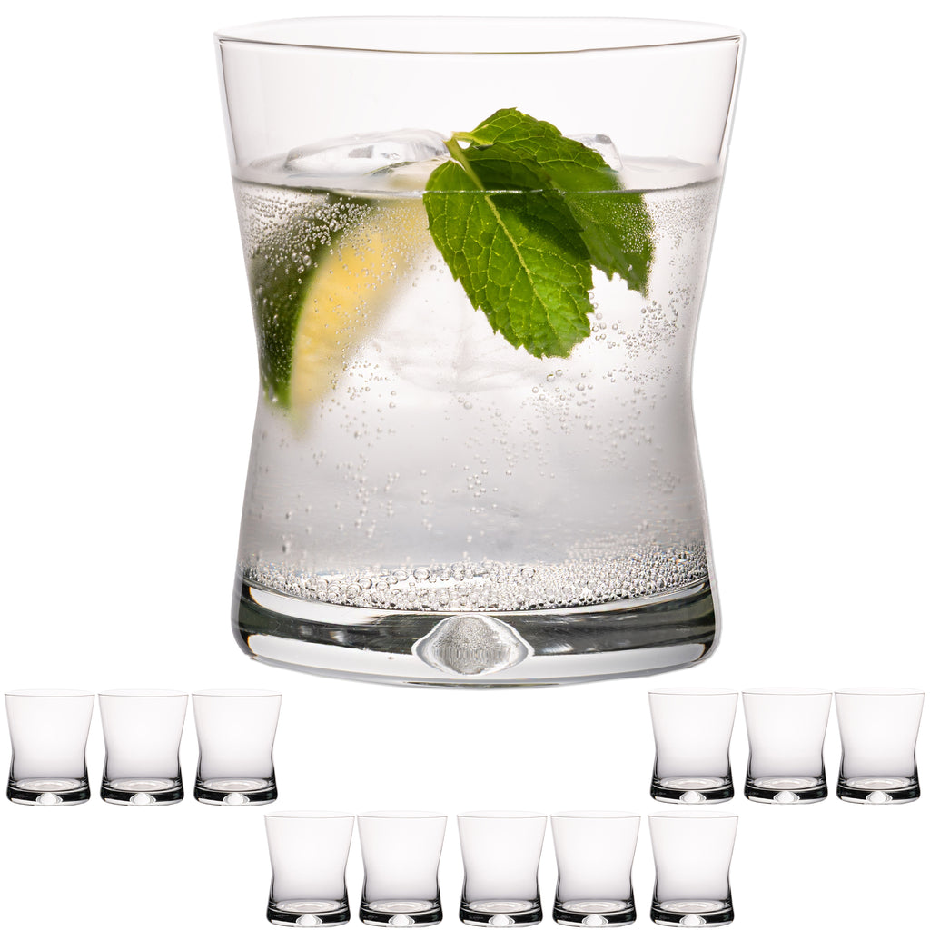 Szklanki do picia PLATINUX 290ml w kształcie litery X, zestaw 12 sztuk, szklanki do whisky ze szkła z serii „CrossLine”, można myć w zmywarce