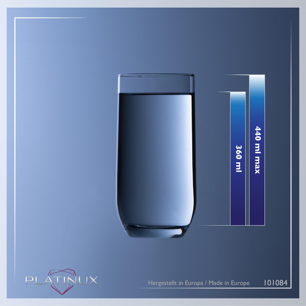 PLATINUX Eleganckie szklanki do picia 360ml (maks. 440ml) Zestaw 6 sztuk Szklanki na wodę Szklanki na sok
