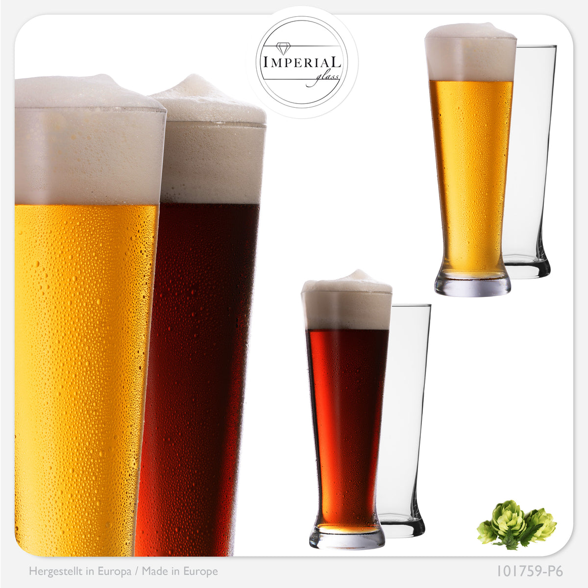 IMPERIAL glass Hohe Weizengläser aus Crystalline Glas Set 6 Stück 500ml (max. 680ml) Spülmaschinenfest