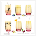 PLATINUX Szklanki Żółto-Różowe Szklane Kolorowe Zestaw 6 sztuk 300ml (max.370ml) Szklanki do wody