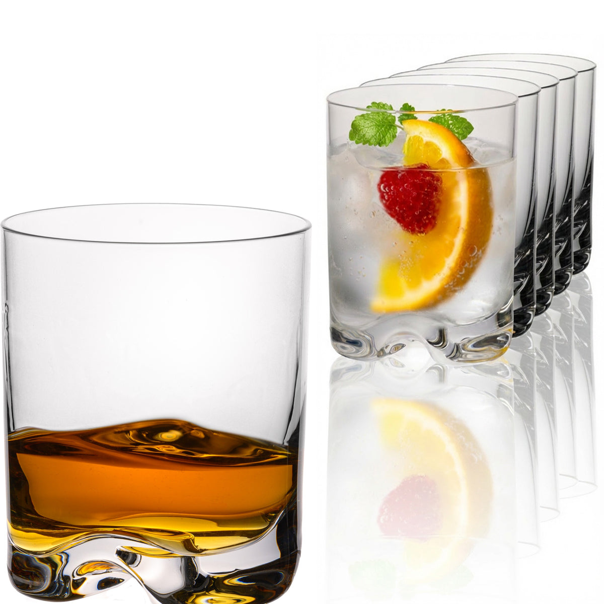 Szklanki do napojów IMPERIAL, zestaw 6 sztuk, 370 ml - szklanki do wody i whisky wykonane z bezołowiowego szkła kryształowego, można myć w zmywarce, z falistym dnem