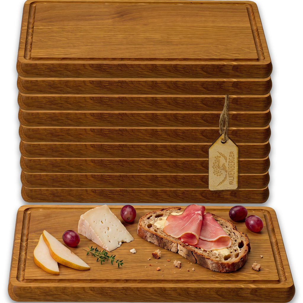 FALKENBERGER Frühstücksbrettchen 10er Set massive Eiche, 24 × 14 × 1,6 cm Handgefertigt
